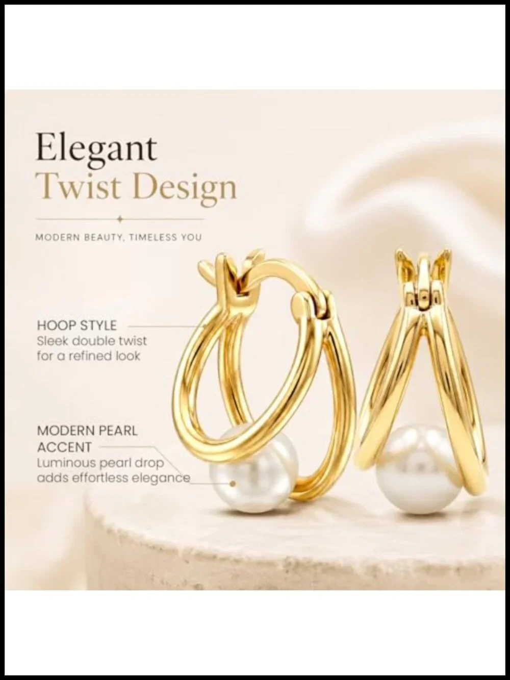 14K Gold Plated Freshwater Pearl Hoop Earrings for Women 15MM